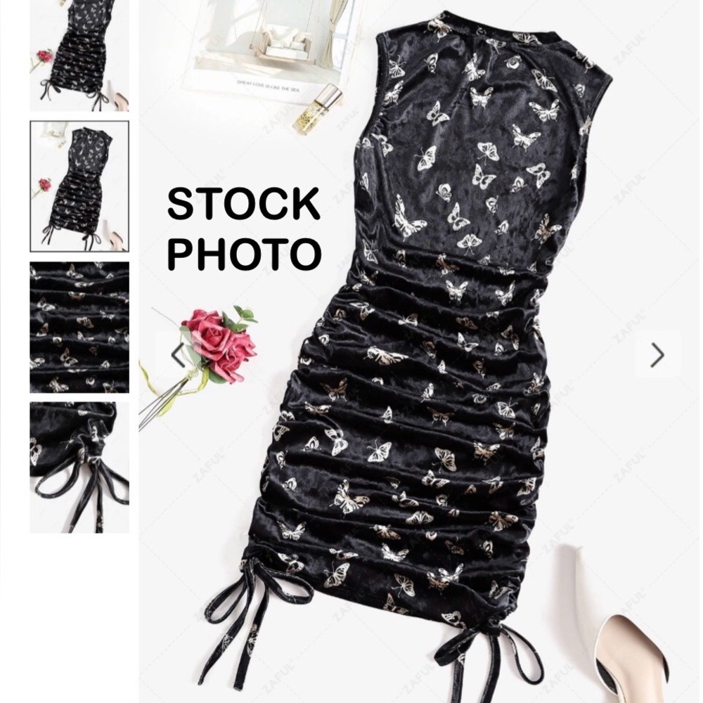 Zaful Dress Gathered Side Velvet Butterfly Tank Size Small - Picture 1 of 14